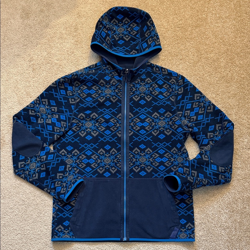 RHONE Aztec Reversible Montage Fleece Full Zip Hoodie Blue Patterned Jacket